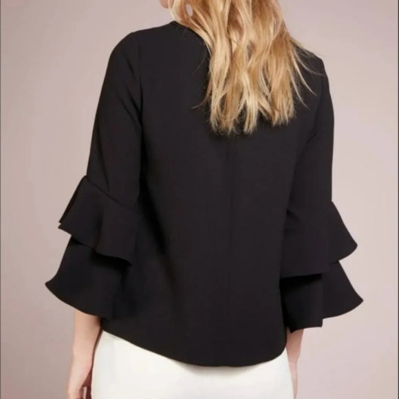 NWOTs J Crew Tiered Bell Sleeve Top Black Crepe Size 4T Spring 2025 - Picture 6 of 16